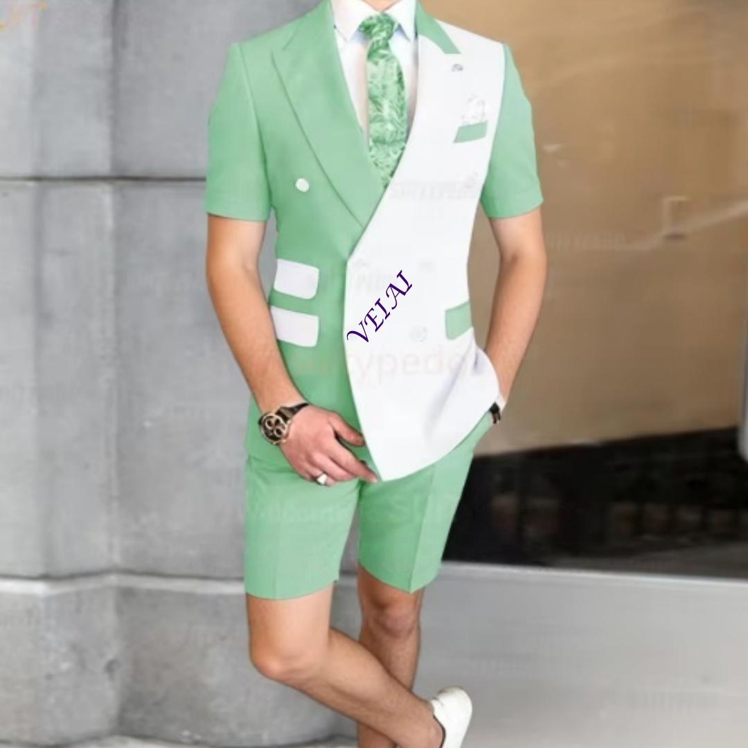 Men'S Formal Wear - 여름 남성용 2피스 캐주얼 정장 세트(반팔