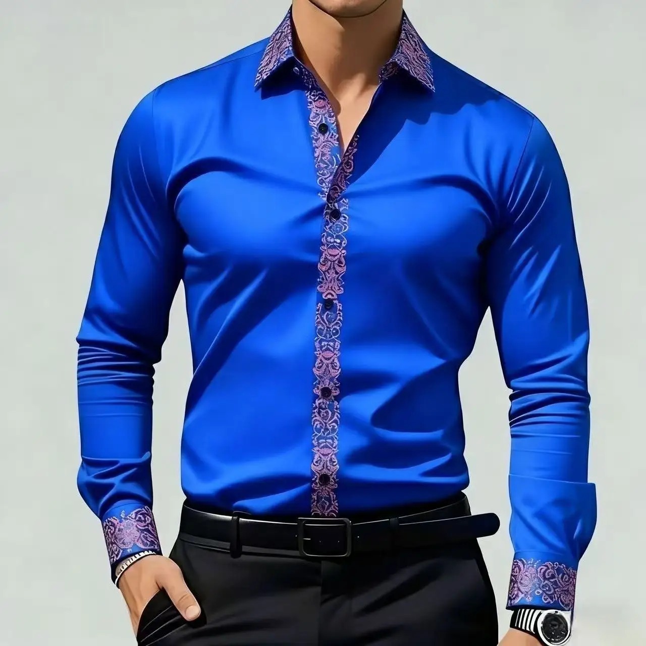 Men'S Formal Ethnic Wear - 남성용 에스닉 스타일 프린트 셔츠, 긴팔