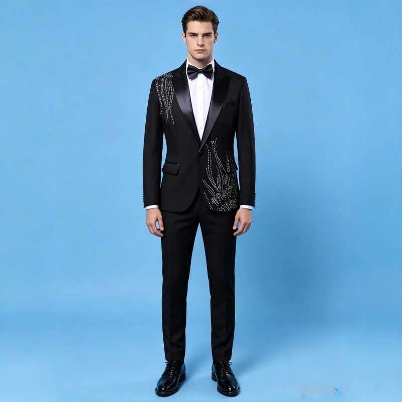 Men Formal Wear Black And White - 남성 슬림핏 정장, 블랙 화이트 스톤