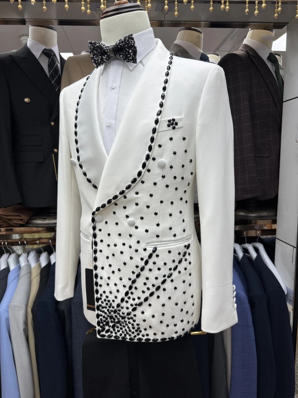 Men Formal Wear Black And White - 화이트 신랑 남성 정장 세트 2피스