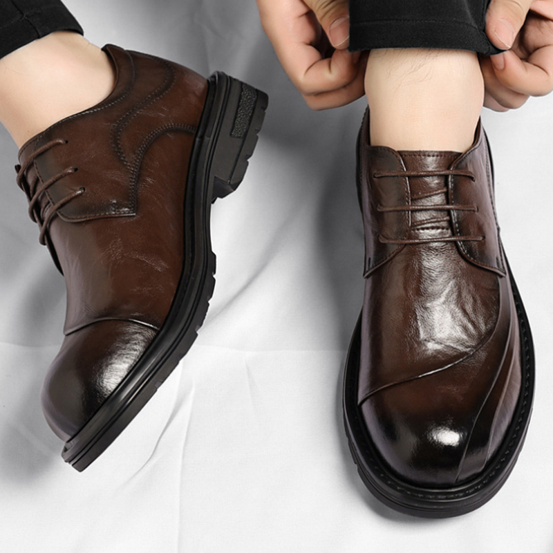 Men'S Formal Party Wear Shoes - 브라운 광택 가죽 레이스업 청키 솔