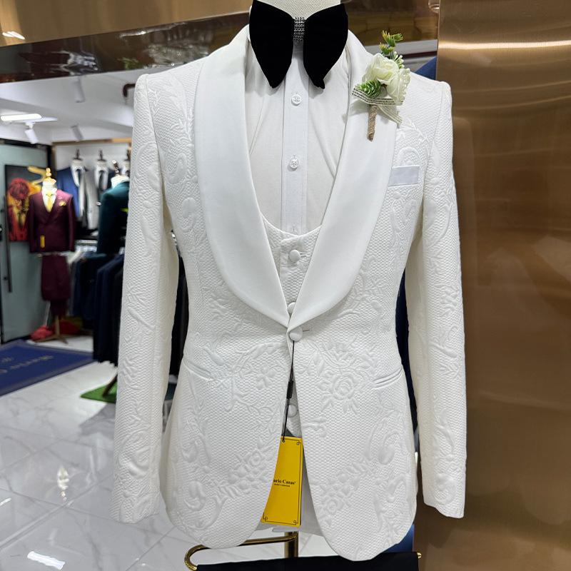 Men Formal Wear Black And White - 남성 웨딩 정장 화이트 3피스 세트
