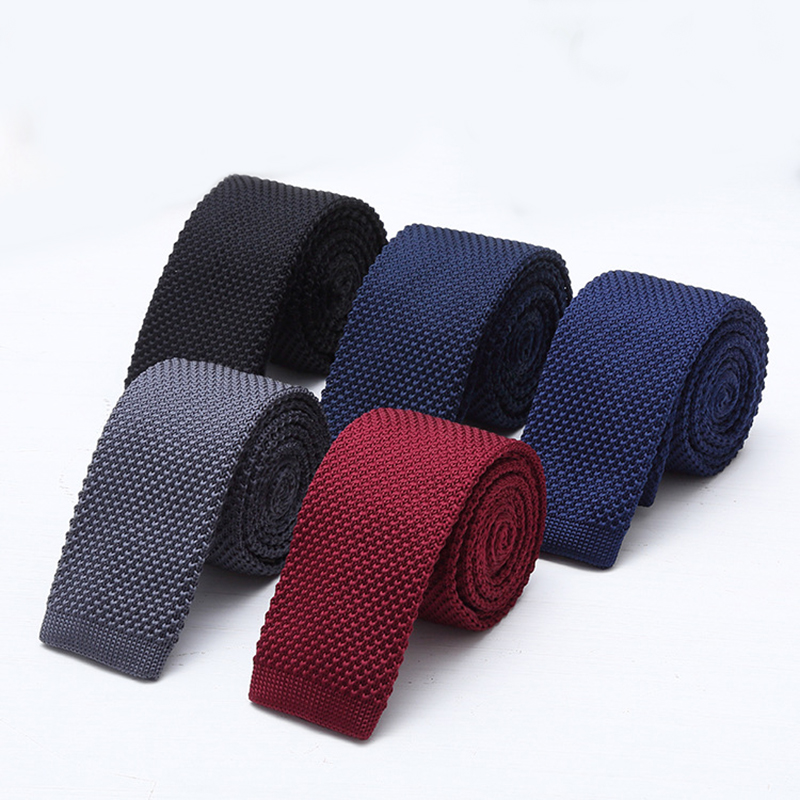 Men Formal Wear Black And White - 6cm 솔리드 블랙 화이트 니트 넥타이
