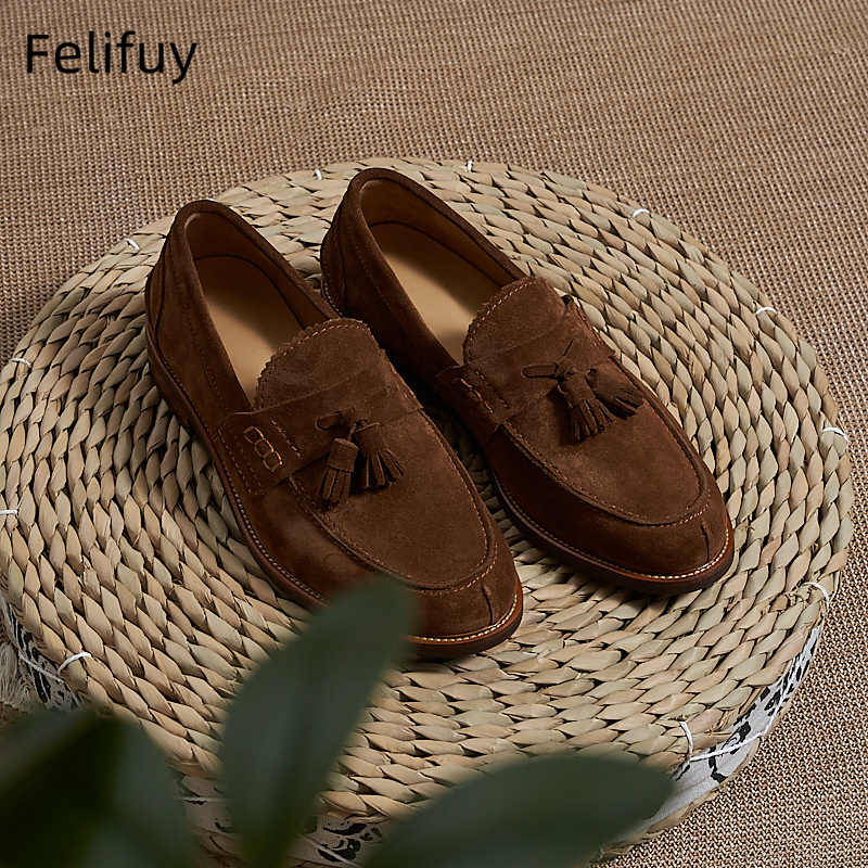 Men'S Formal Party Wear Shoes - 새로운 브라운 남성 플랫 로퍼 소가죽