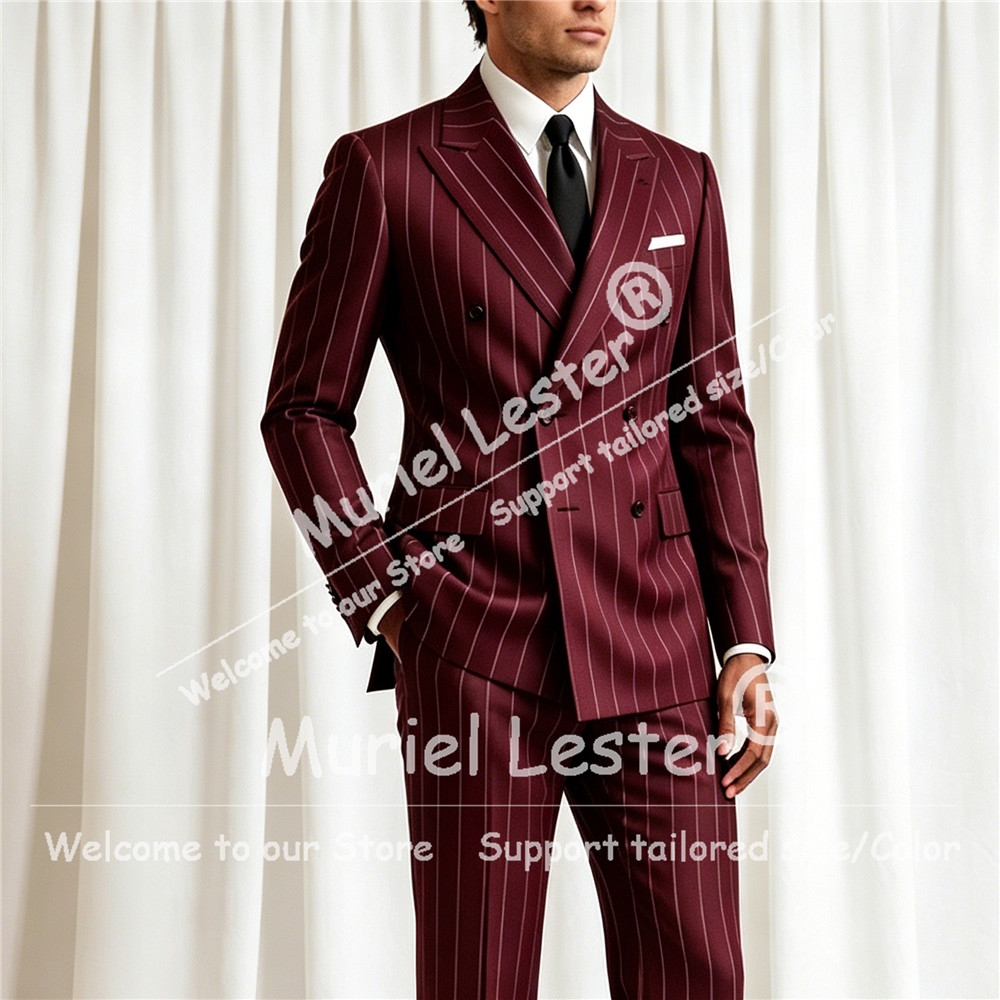 Men'S Formal Wear - 우아한 스트라이프 수트 남성 2피스 세트