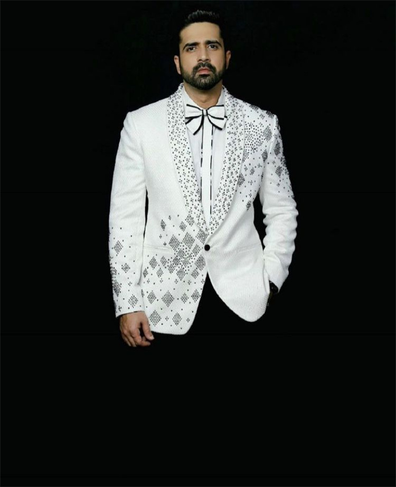 Men Formal Wear Black And White - 크리스탈 남성 정장 세트 2피스 신랑용