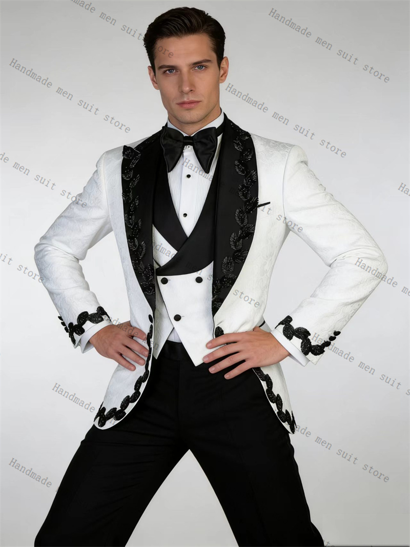 Men Formal Wear Black And White - 화이트 블랙 남성 정장 세트 2피스