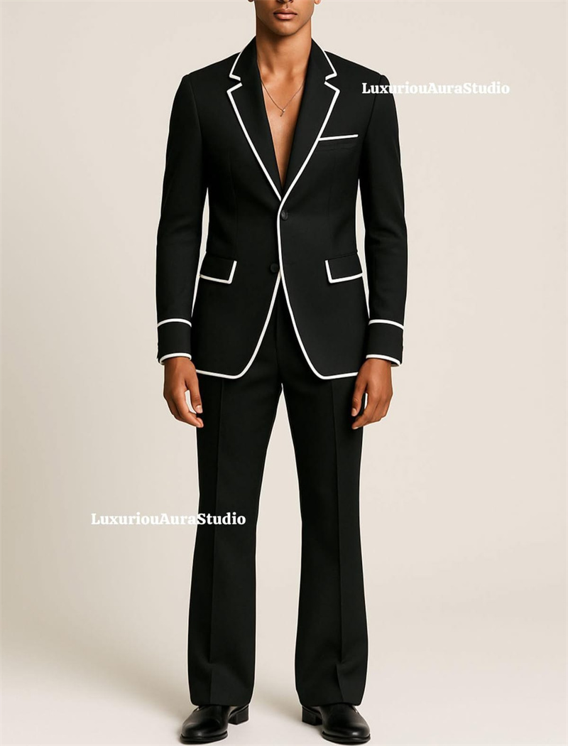 디자이너 블랙 남성 정장 세트 2피스 블레이저+바지 화 - Men Formal Wear Black And White 리뷰 및 가격