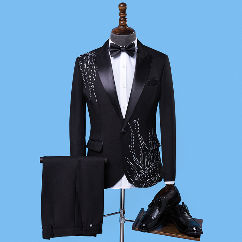 남성 슬림핏 정장, 블랙 화이트 스톤 블레이저, 가수, - Men Formal Wear Black And White 리뷰 및 가격