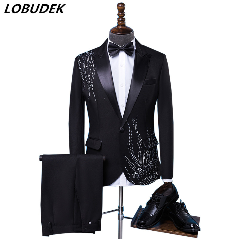 남성 슬림핏 정장, 블랙 화이트 스톤 블레이저, 가수, - Men Formal Wear Black And White 리뷰 및 가격