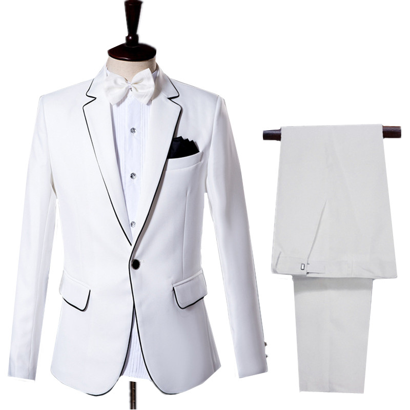 새로운 남성용 흰색 비즈니스 캐주얼 정장 신랑 결혼식  - Men Formal Wear Black And White 리뷰 및 가격