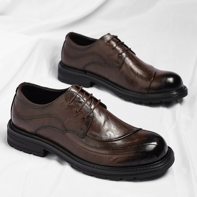 브라운 광택 가죽 레이스업 청키 솔 정장 비즈니스 오피 - Men'S Formal Party Wear Shoes 리뷰 및 가격