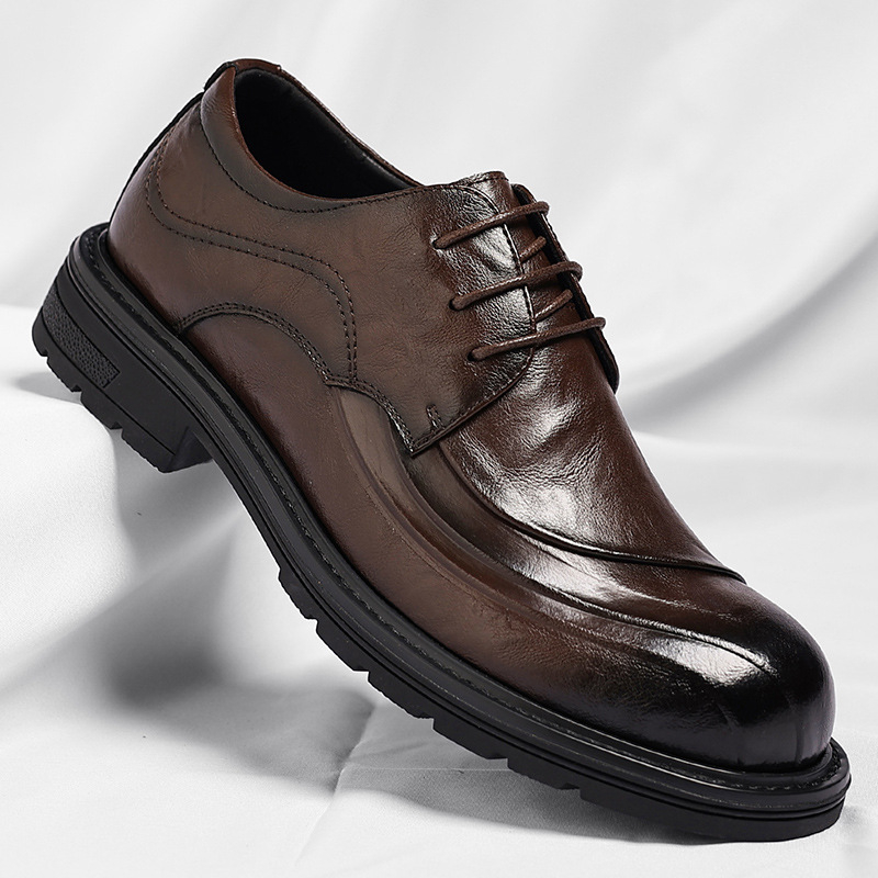 브라운 광택 가죽 레이스업 청키 솔 정장 비즈니스 오피 - Men'S Formal Party Wear Shoes 리뷰 및 가격