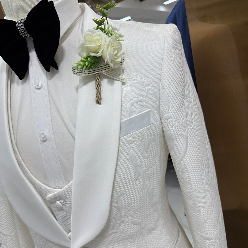 남성 웨딩 정장 화이트 3피스 세트 자카드 재킷 조끼  - Men Formal Wear Black And White 리뷰 및 가격