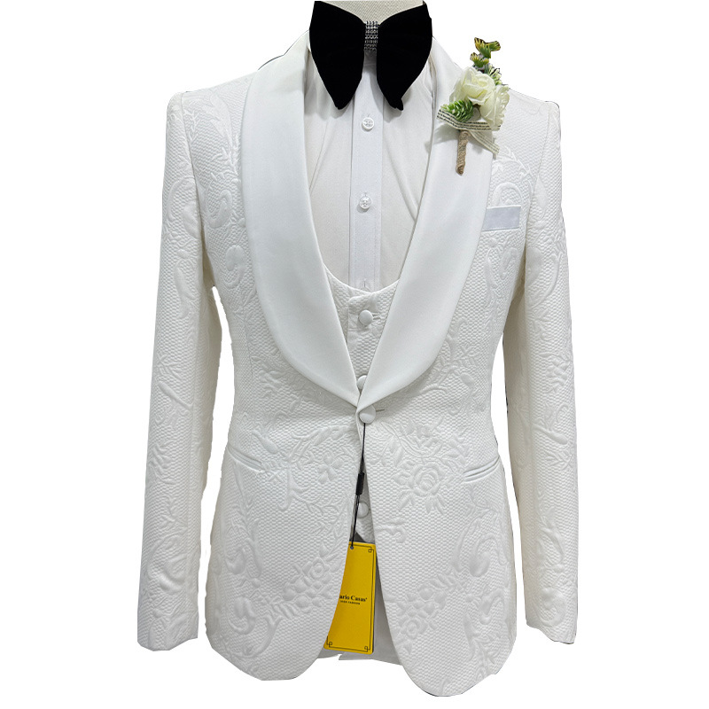 남성 웨딩 정장 화이트 3피스 세트 자카드 재킷 조끼  - Men Formal Wear Black And White 리뷰 및 가격