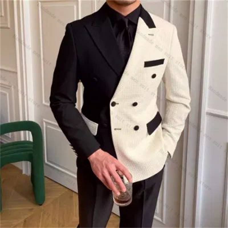 블랙 화이트 남성 정장 2피스 블레이저+바지 롱 라펠  - Men Formal Wear Black And White 리뷰 및 가격
