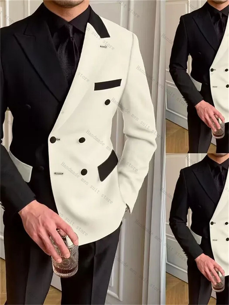 블랙 화이트 남성 정장 2피스 블레이저+바지 롱 라펠  - Men Formal Wear Black And White 리뷰 및 가격