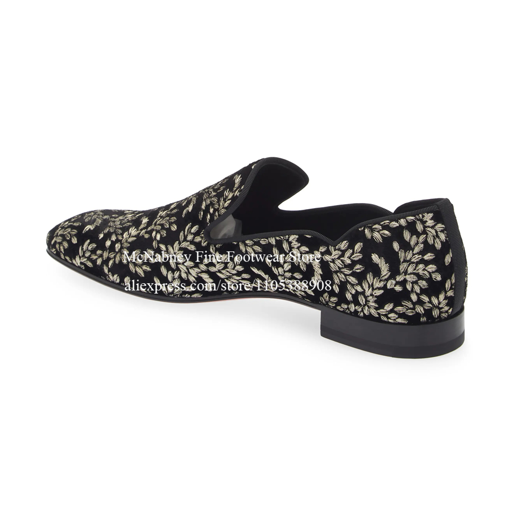 남성용 블랙 실크 벨벳 슬립온 로퍼, 잎사귀 자수 남성 - Men'S Formal Party Wear Shoes 리뷰 및 가격