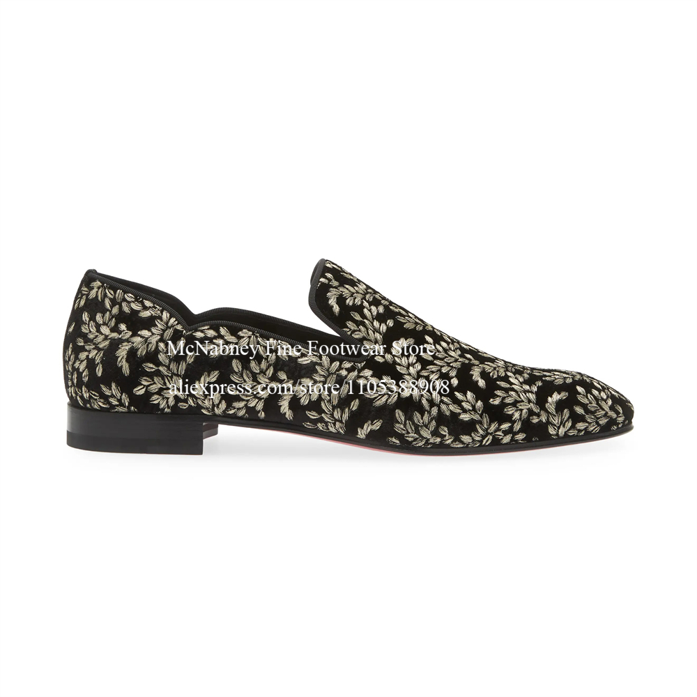남성용 블랙 실크 벨벳 슬립온 로퍼, 잎사귀 자수 남성 - Men'S Formal Party Wear Shoes 리뷰 및 가격