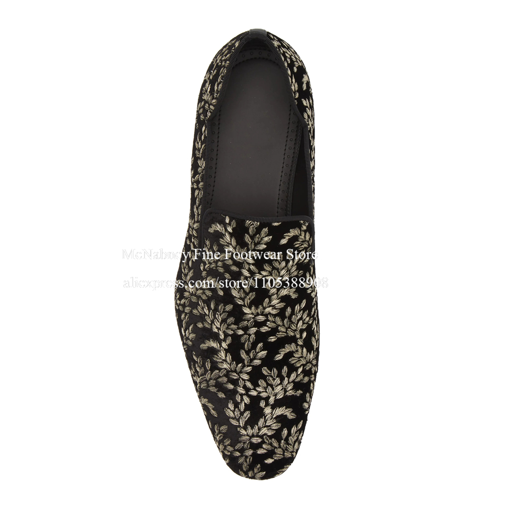 남성용 블랙 실크 벨벳 슬립온 로퍼, 잎사귀 자수 남성 - Men'S Formal Party Wear Shoes 리뷰 및 가격
