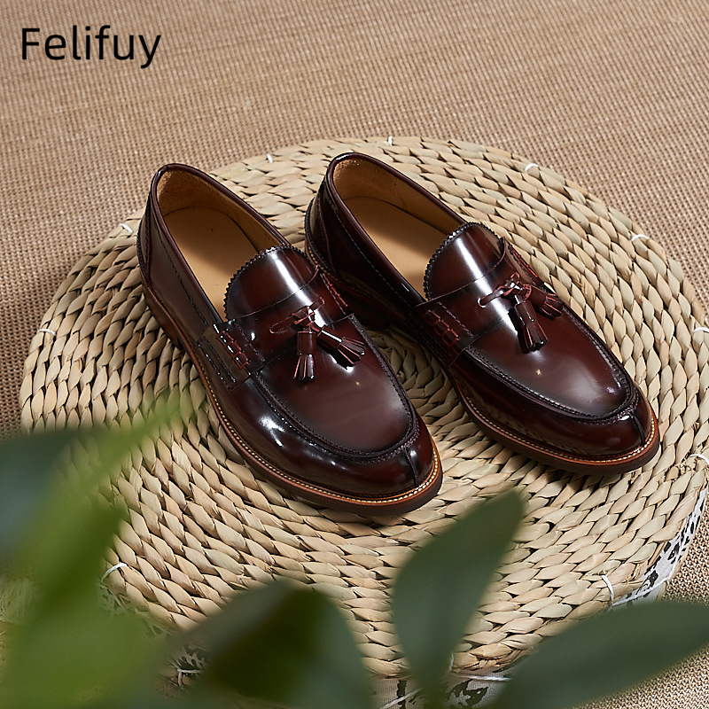 새로운 브라운 남성 플랫 로퍼 소가죽 스웨이드 태슬 캐 - Men'S Formal Party Wear Shoes 리뷰 및 가격