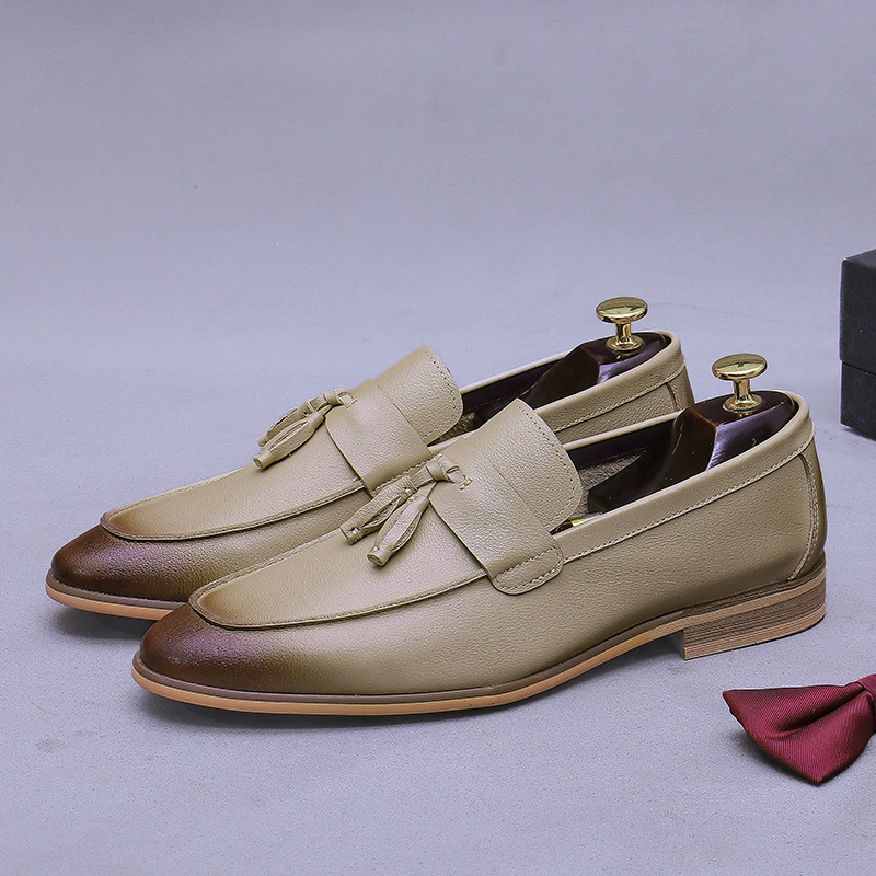 남성 태슬 가죽 로퍼 투톤 버니쉬 스퀘어 토 로우 블록 - Men'S Formal Wear 리뷰 및 가격