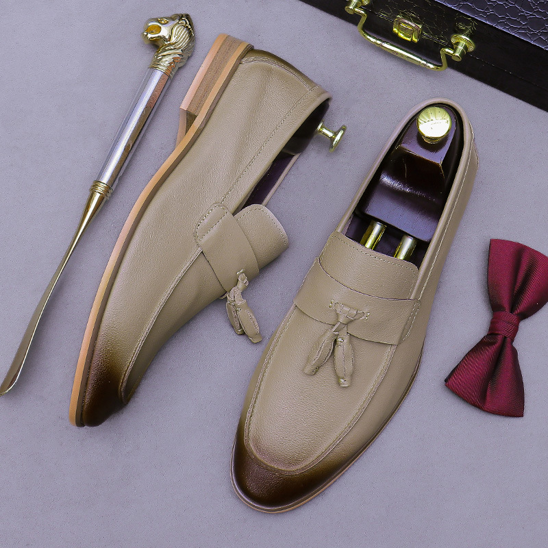 남성 태슬 가죽 로퍼 투톤 버니쉬 스퀘어 토 로우 블록 - Men'S Formal Wear 리뷰 및 가격