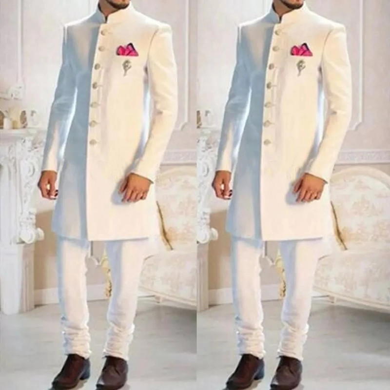 남성용 화이트 스탠드 칼라 싱글 브레스티드 에스닉 인도 - Men'S Formal Ethnic Wear 리뷰 및 가격