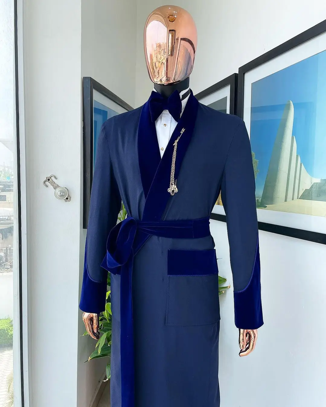 맞춤형 로얄 블루 남성용 세트 롱 재킷, 벨트 포함,  - Men'S Formal Wear 리뷰 및 가격