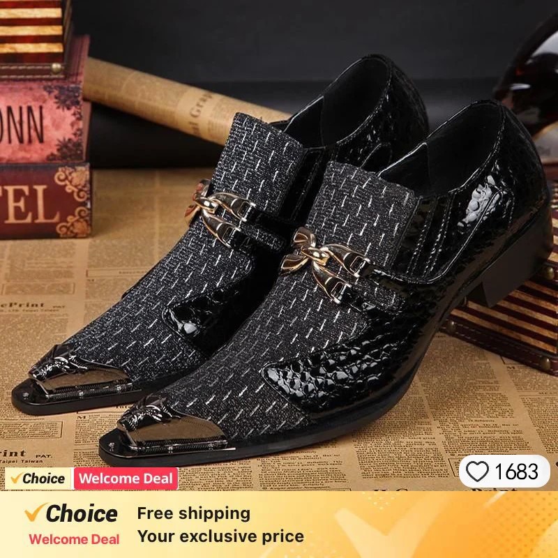봄가을용 크로커다일 라인 메탈 아이언 헤드 패션 슈즈  - Men'S Formal Party Wear Shoes 리뷰 및 가격