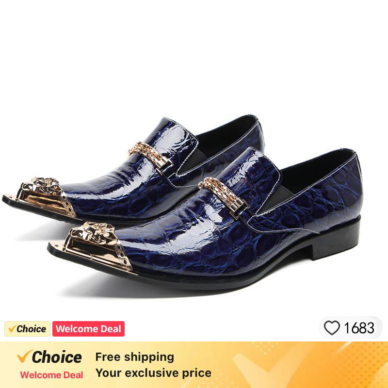 봄가을용 크로커다일 라인 메탈 아이언 헤드 패션 슈즈  - Men'S Formal Party Wear Shoes 리뷰 및 가격