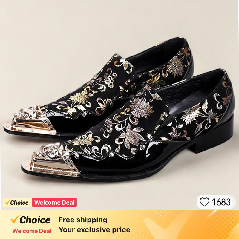 봄가을용 크로커다일 라인 메탈 아이언 헤드 패션 슈즈  - Men'S Formal Party Wear Shoes 리뷰 및 가격